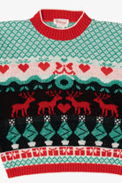 Vintage Aqua Grand Knitwear Reindeer Pattern Ugly Christmas Pullover (1980s)