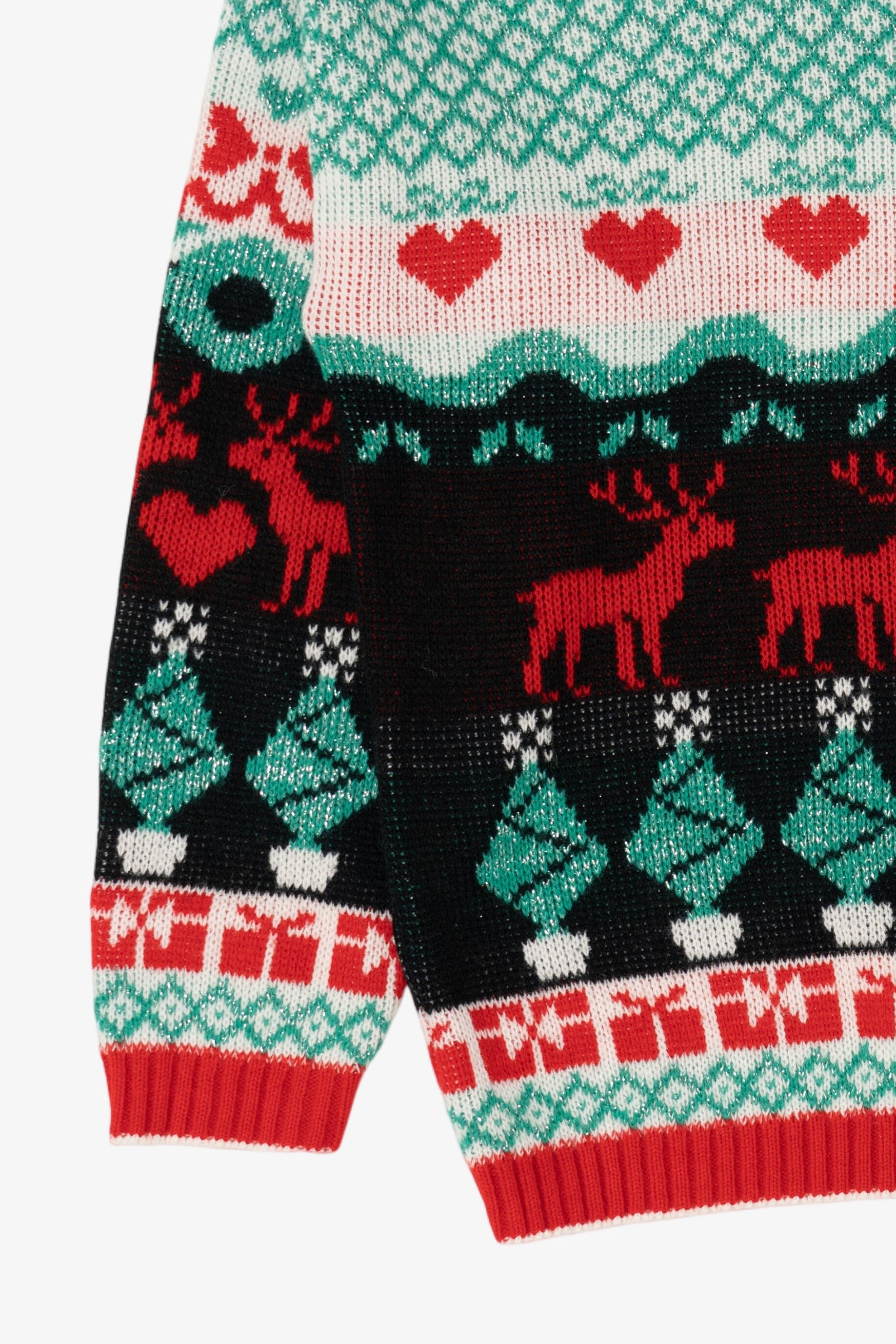 Vintage Aqua Grand Knitwear Reindeer Pattern Ugly Christmas Pullover (1980s)