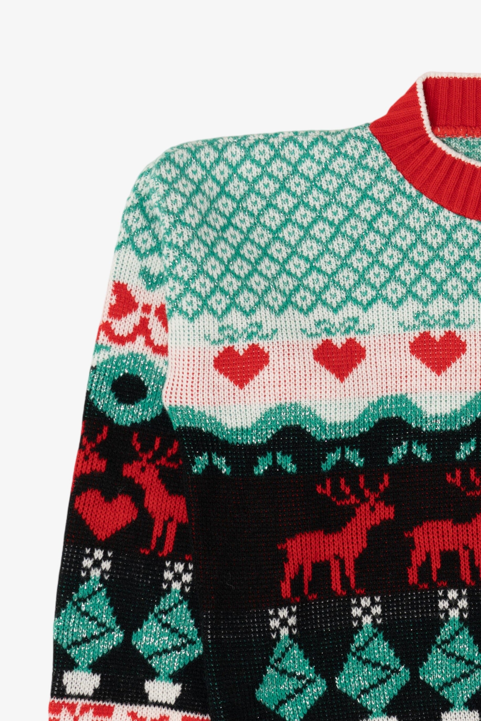 Vintage Aqua Grand Knitwear Reindeer Pattern Ugly Christmas Pullover (1980s)