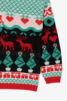 Vintage Aqua Grand Knitwear Reindeer Pattern Ugly Christmas Pullover (1980s)