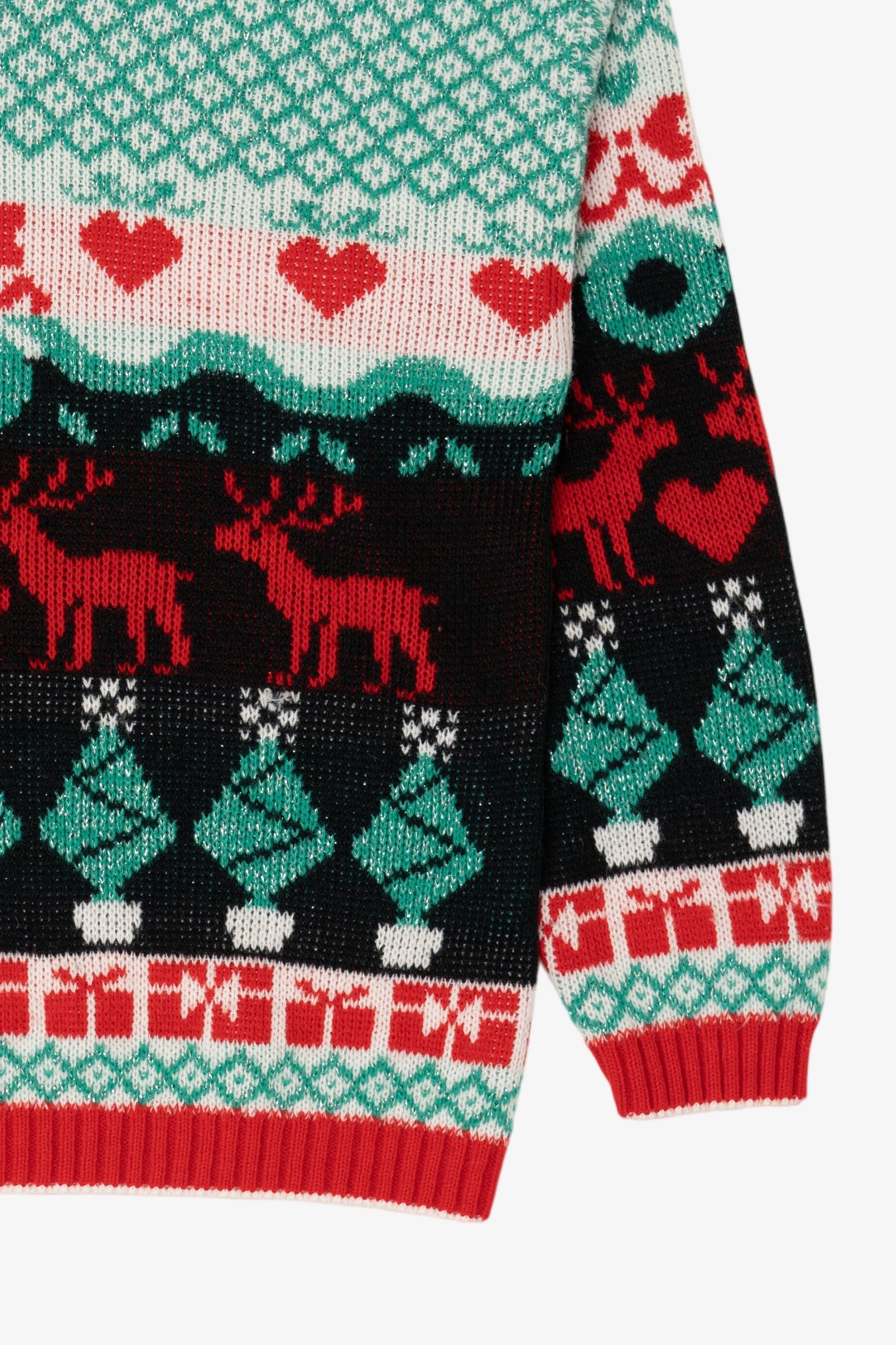 Vintage Aqua Grand Knitwear Reindeer Pattern Ugly Christmas Pullover (1980s)