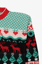 Vintage Aqua Grand Knitwear Reindeer Pattern Ugly Christmas Pullover (1980s)