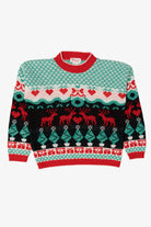 Vintage Aqua Grand Knitwear Reindeer Pattern Ugly Christmas Pullover (1980s)