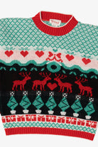 Vintage Aqua Grand Knitwear Reindeer Pattern Ugly Christmas Pullover (1980s)