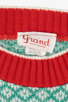 Vintage Aqua Grand Knitwear Reindeer Pattern Ugly Christmas Pullover (1980s)