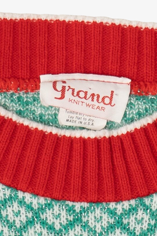 Vintage Aqua Grand Knitwear Reindeer Pattern Ugly Christmas Pullover (1980s)