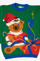 Vintage Green Bravo! Teddy Bear Ugly Christmas Pullover (1990s)