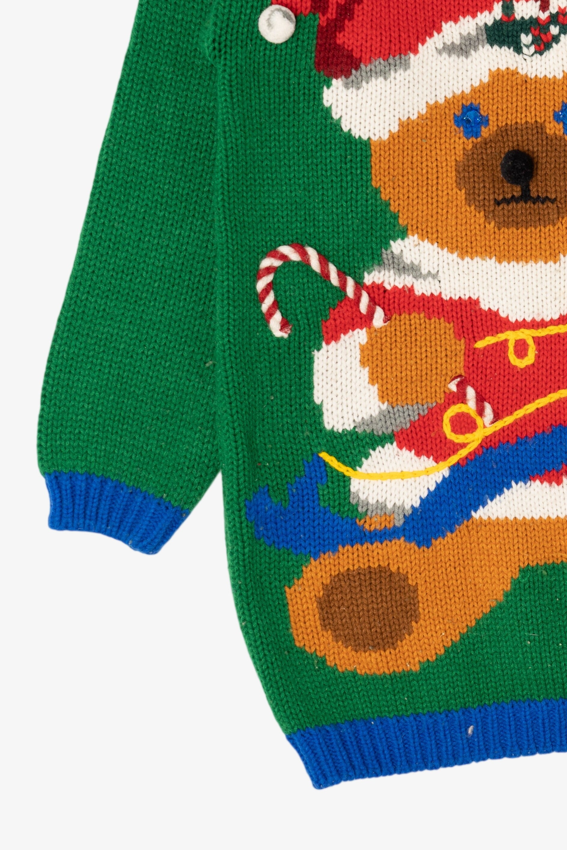 Vintage Green Bravo! Teddy Bear Ugly Christmas Pullover (1990s)