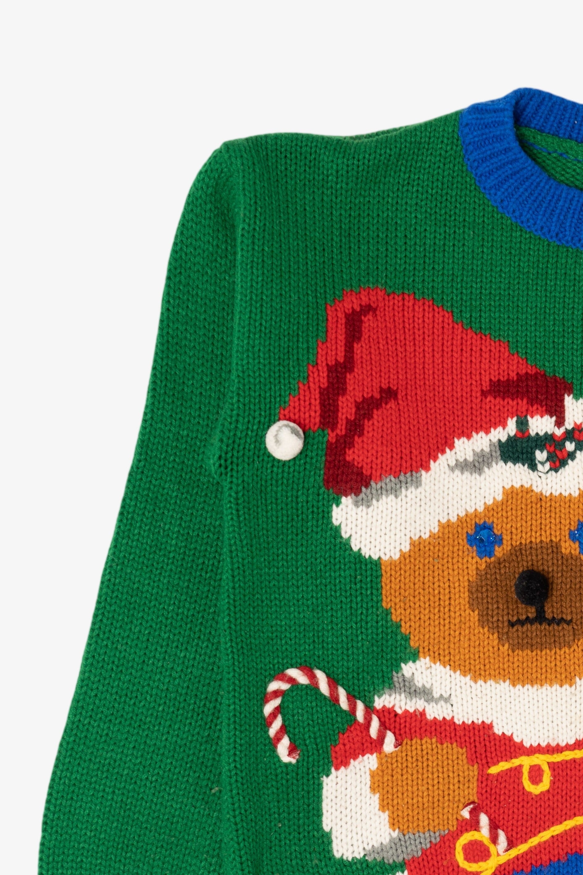Vintage Green Bravo! Teddy Bear Ugly Christmas Pullover (1990s)