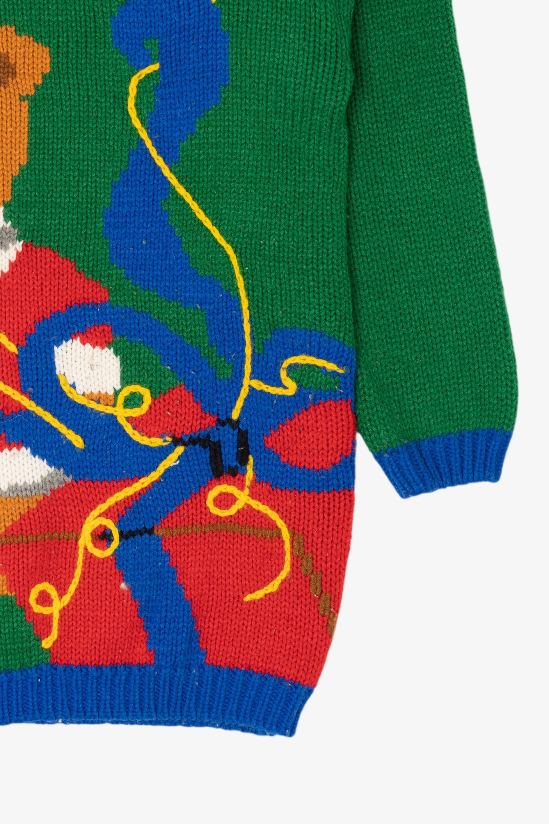 Vintage Green Bravo! Teddy Bear Ugly Christmas Pullover (1990s)