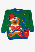 Vintage Green Bravo! Teddy Bear Ugly Christmas Pullover (1990s)