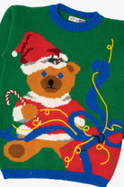 Vintage Green Bravo! Teddy Bear Ugly Christmas Pullover (1990s)