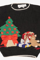 Vintage Hand Knit Black Marisa Christina Presents Ugly Christmas Pullover (1990s)