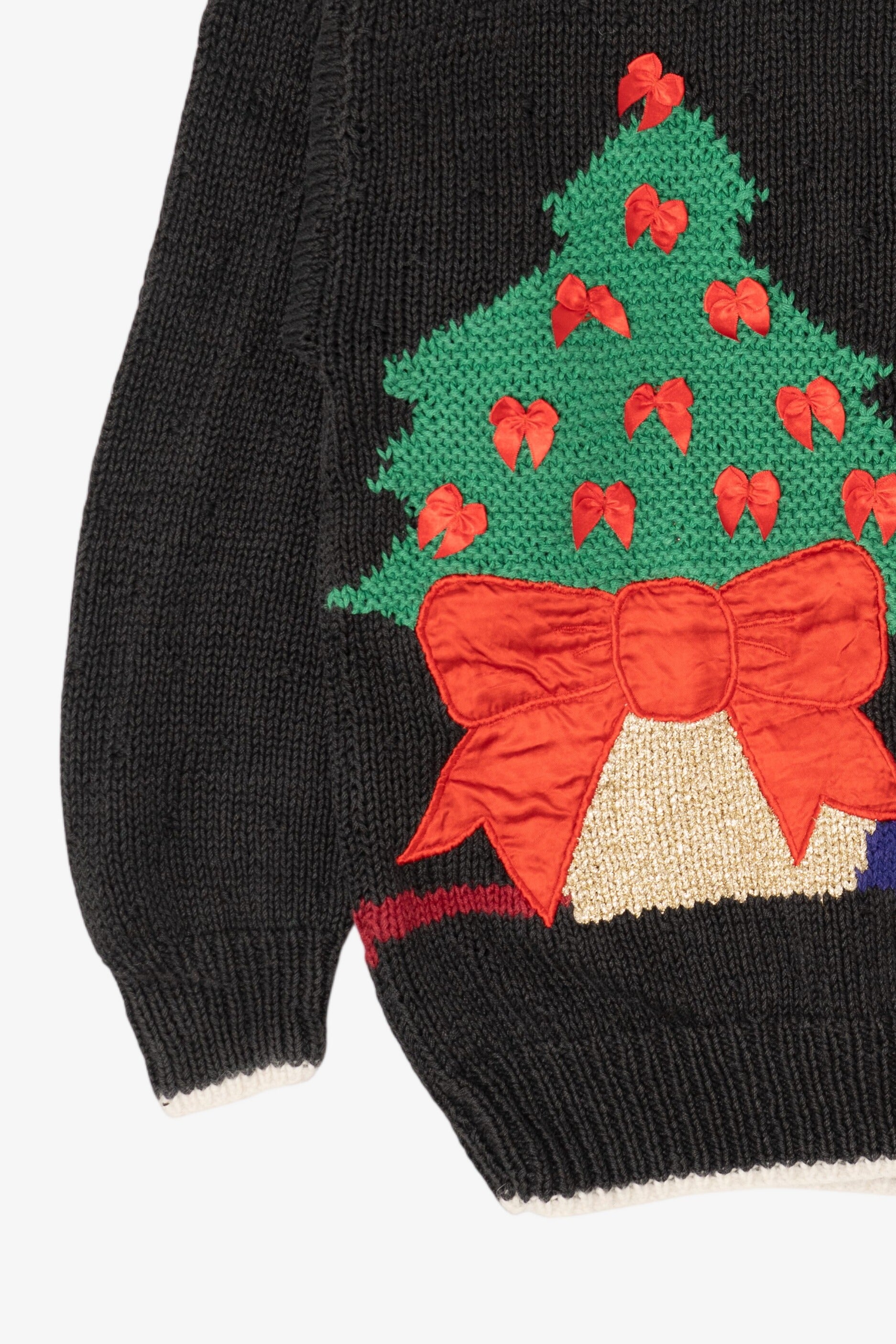 Vintage Hand Knit Black Marisa Christina Presents Ugly Christmas Pullover (1990s)