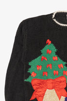Vintage Hand Knit Black Marisa Christina Presents Ugly Christmas Pullover (1990s)