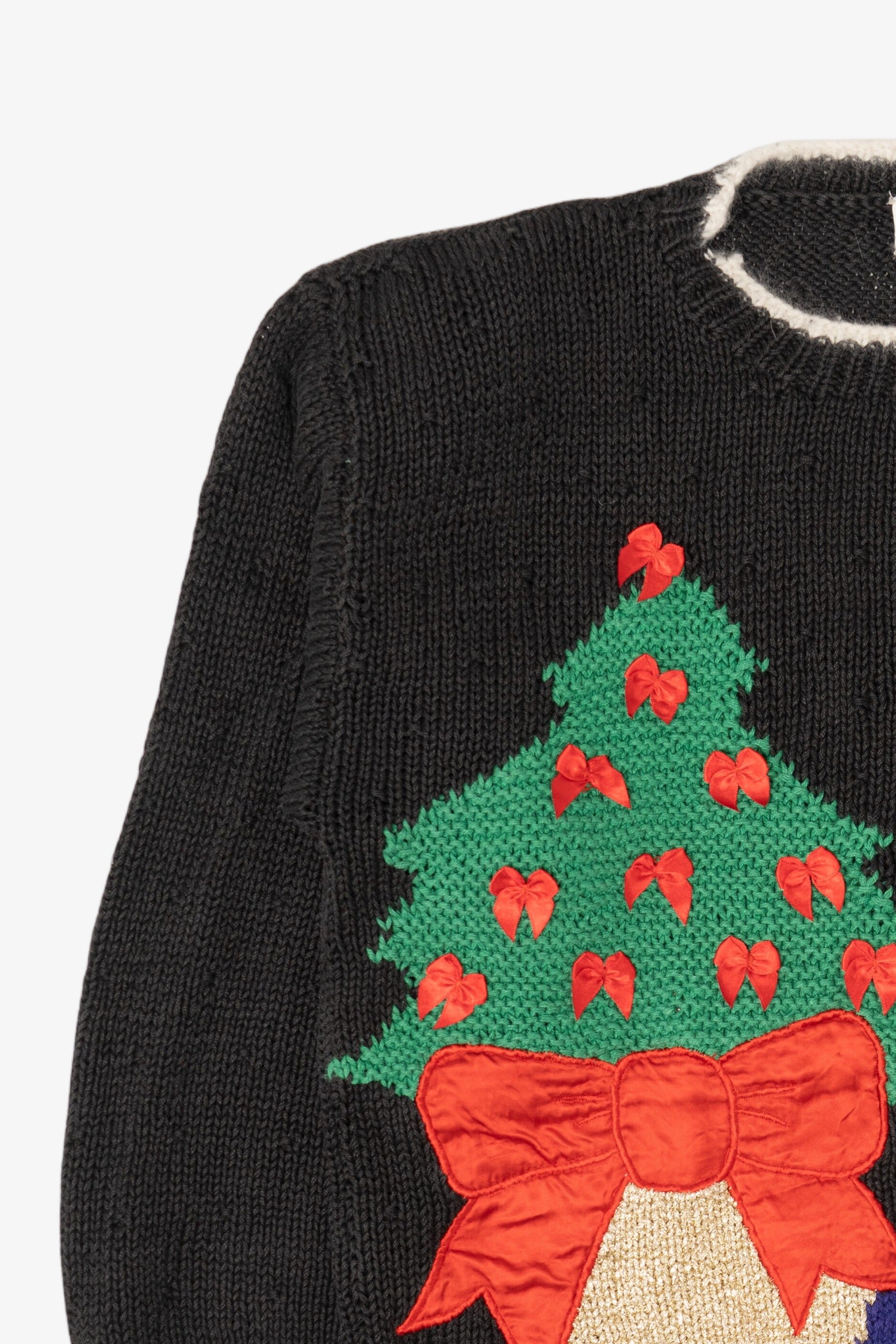 Vintage Hand Knit Black Marisa Christina Presents Ugly Christmas Pullover (1990s)