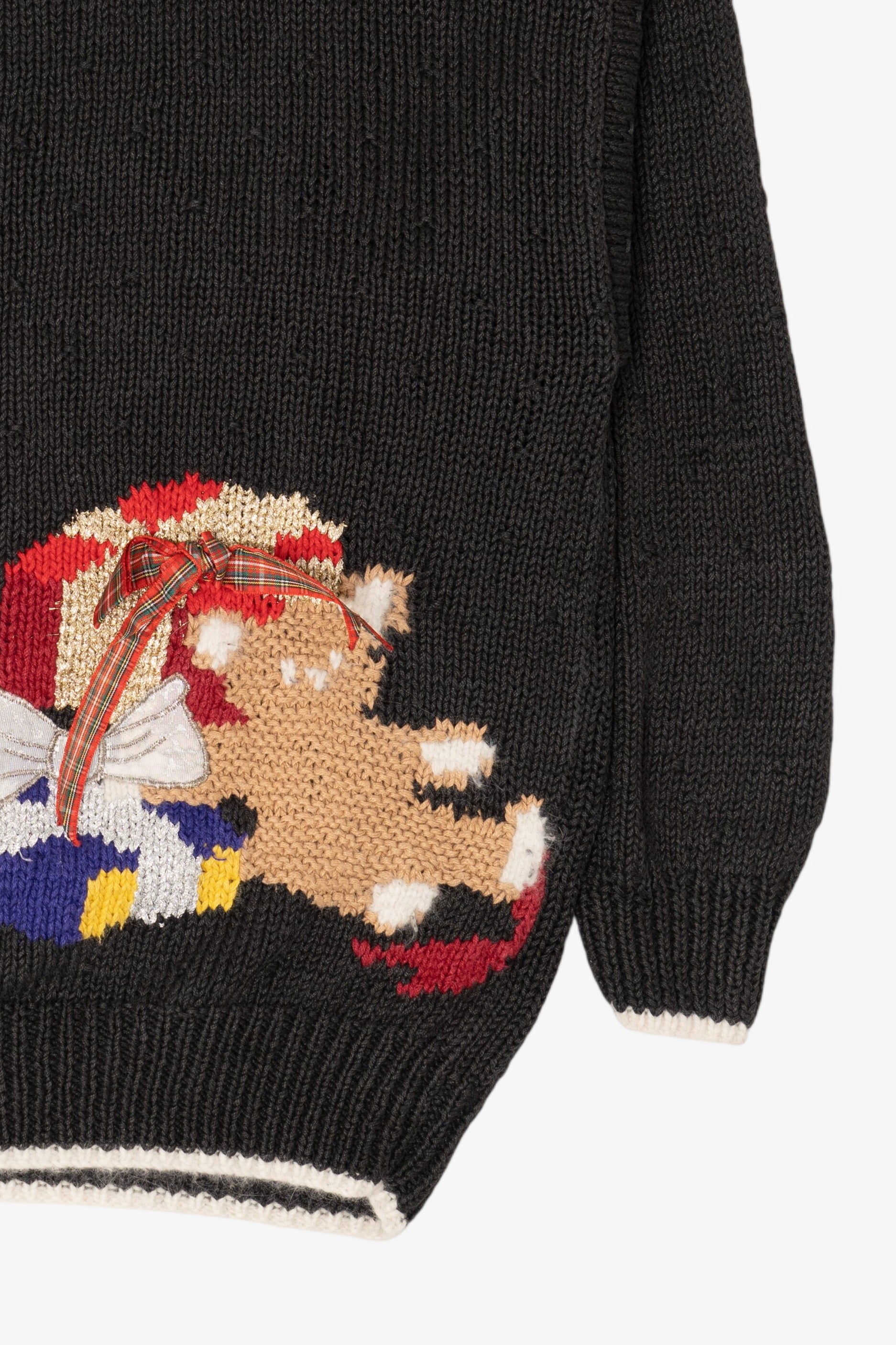 Vintage Hand Knit Black Marisa Christina Presents Ugly Christmas Pullover (1990s)