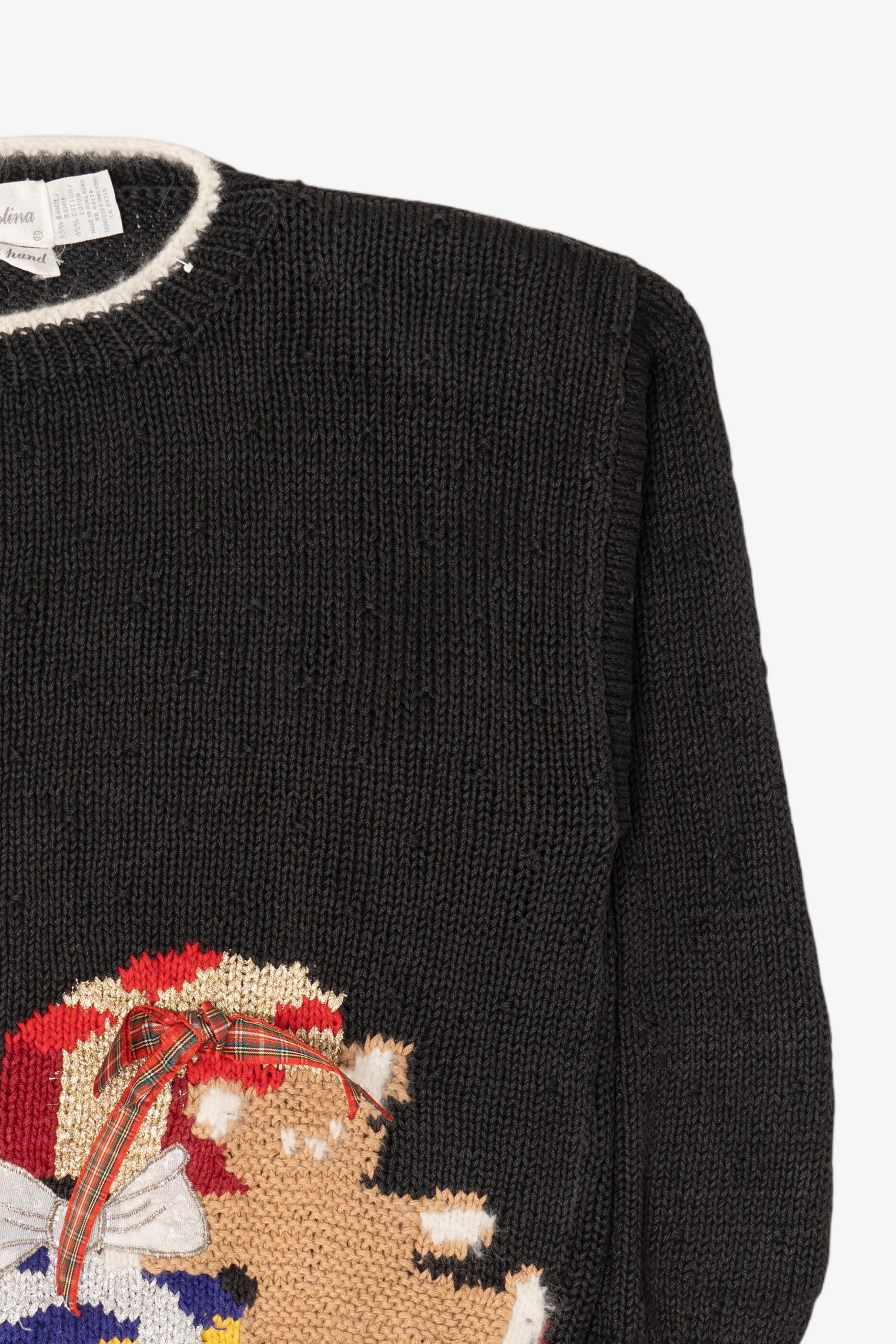 Vintage Hand Knit Black Marisa Christina Presents Ugly Christmas Pullover (1990s)