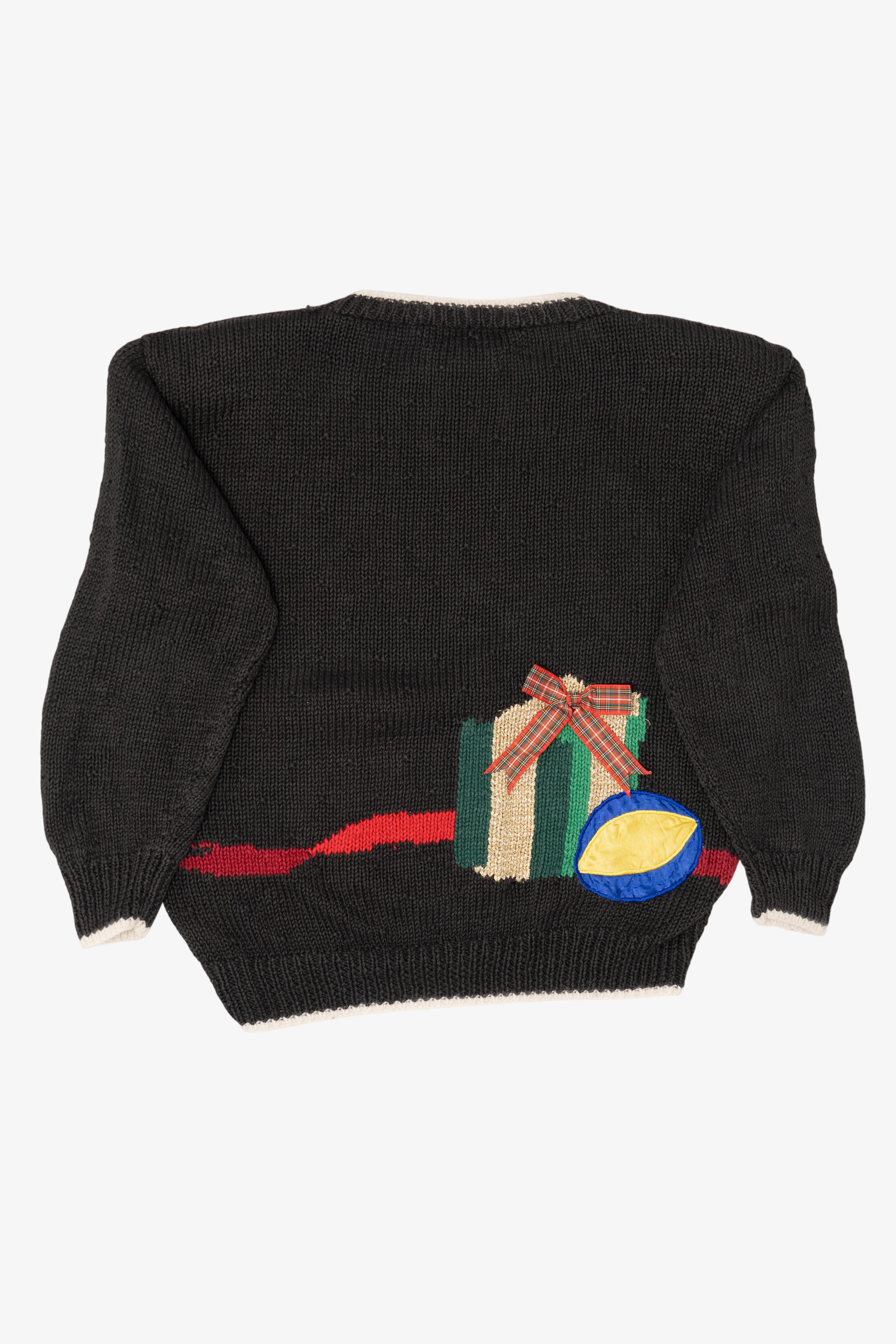 Vintage Hand Knit Black Marisa Christina Presents Ugly Christmas Pullover (1990s)