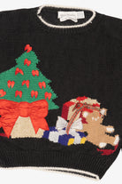 Vintage Hand Knit Black Marisa Christina Presents Ugly Christmas Pullover (1990s)