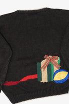 Vintage Hand Knit Black Marisa Christina Presents Ugly Christmas Pullover (1990s)