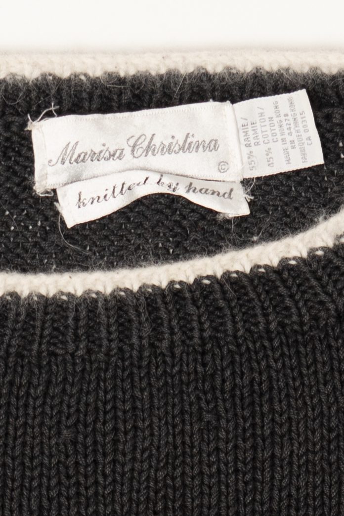 Vintage Hand Knit Black Marisa Christina Presents Ugly Christmas Pullover (1990s)