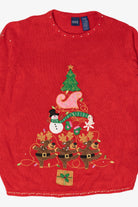 Vintage Red Basic Editions Reindeer Ugly Christmas Pullover (2000s)