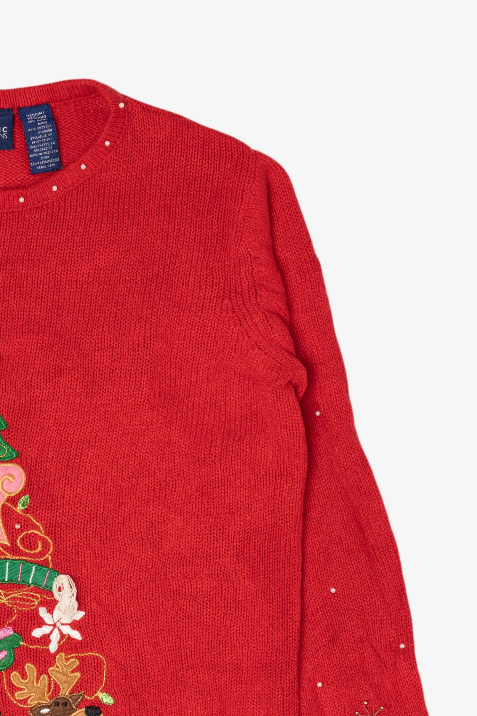 Vintage Red Basic Editions Reindeer Ugly Christmas Pullover (2000s)