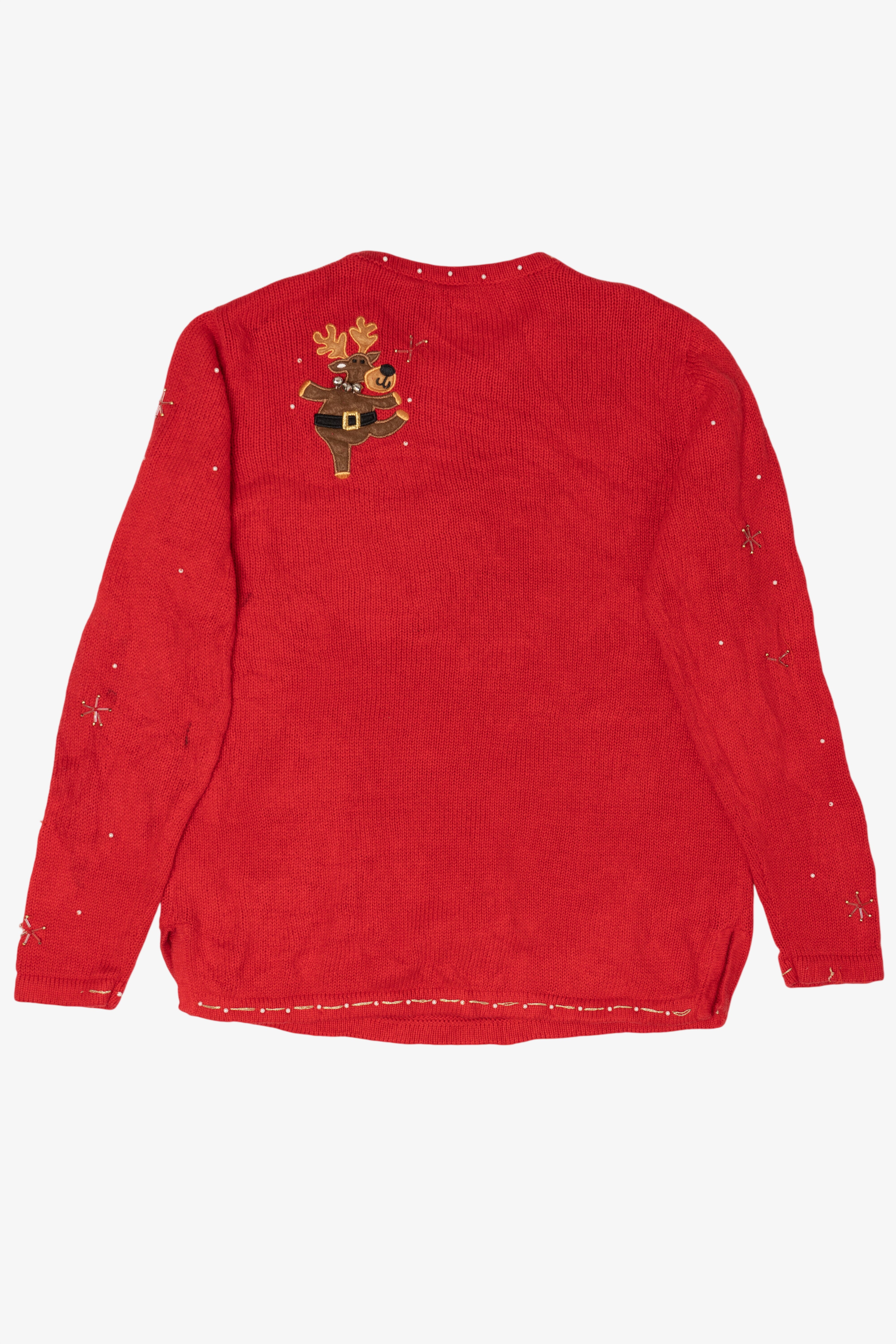 Vintage Red Basic Editions Reindeer Ugly Christmas Pullover (2000s)