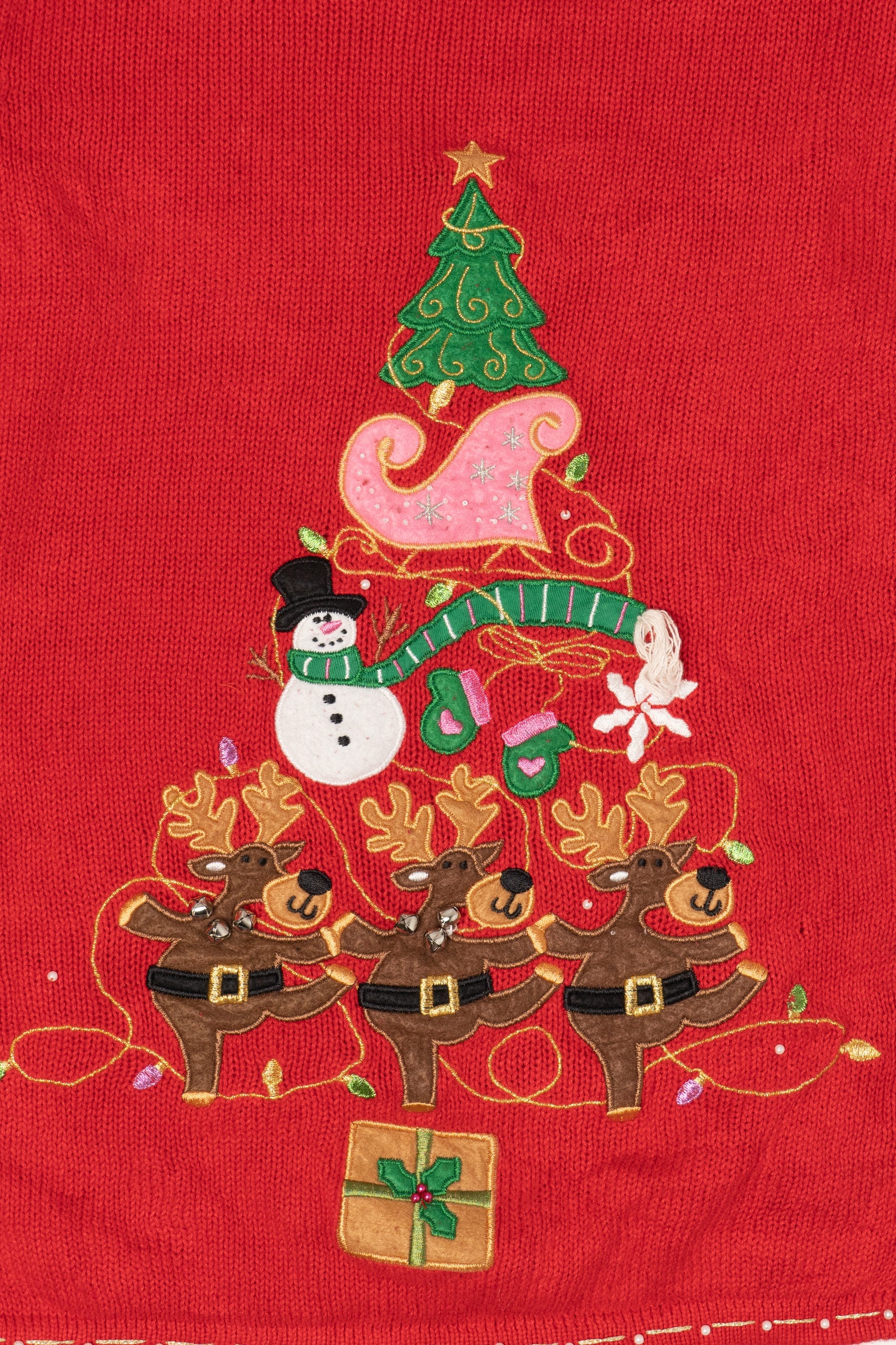 Vintage Red Basic Editions Reindeer Ugly Christmas Pullover (2000s)