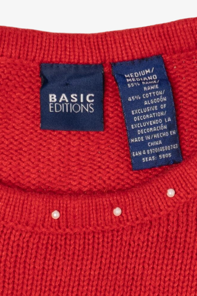 Vintage Red Basic Editions Reindeer Ugly Christmas Pullover (2000s)