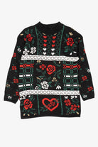 Vintage Black Mathias Flowers Ugly Christmas Pullover (1980s)