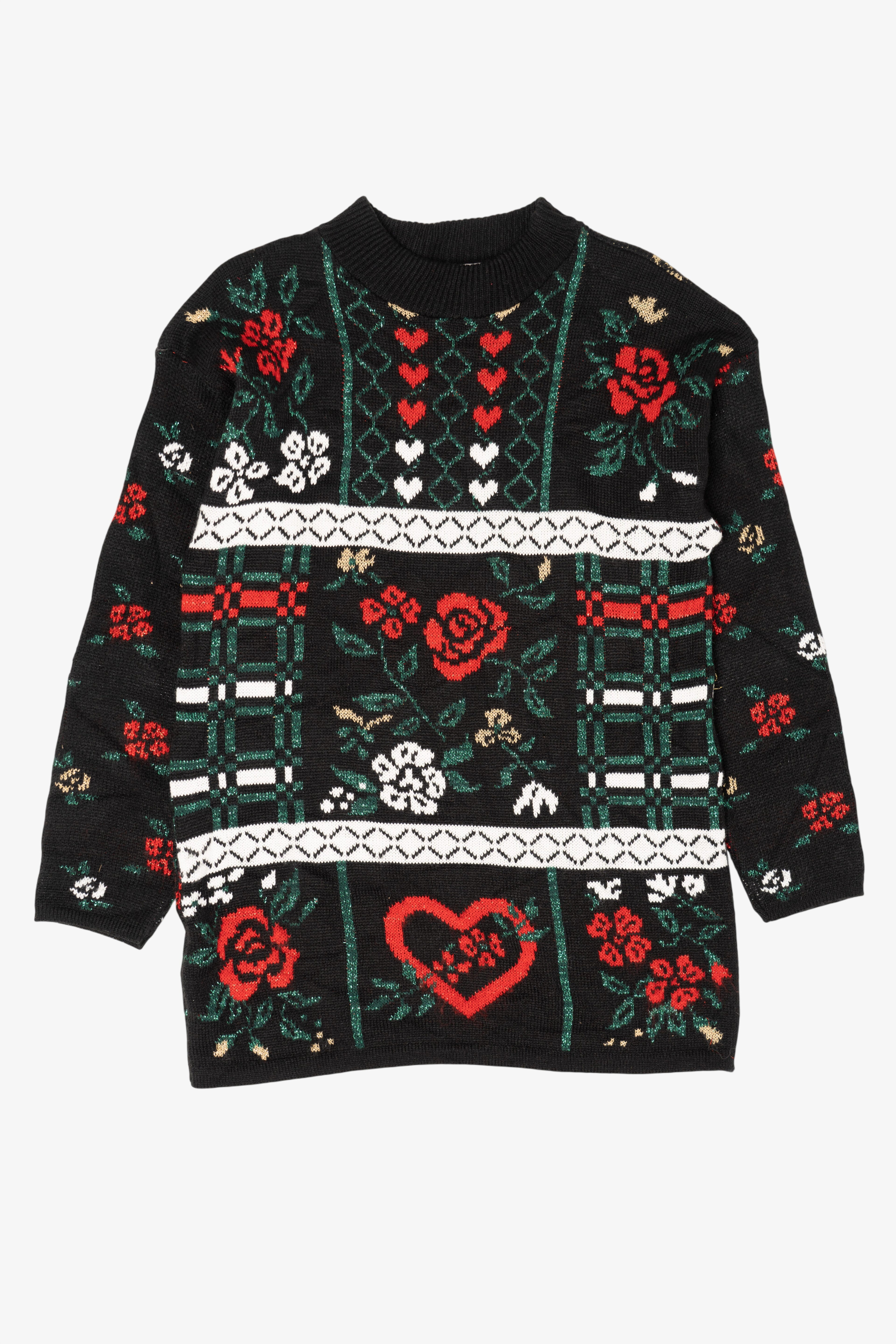 Vintage Black Mathias Flowers Ugly Christmas Pullover (1980s)