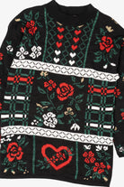 Vintage Black Mathias Flowers Ugly Christmas Pullover (1980s)