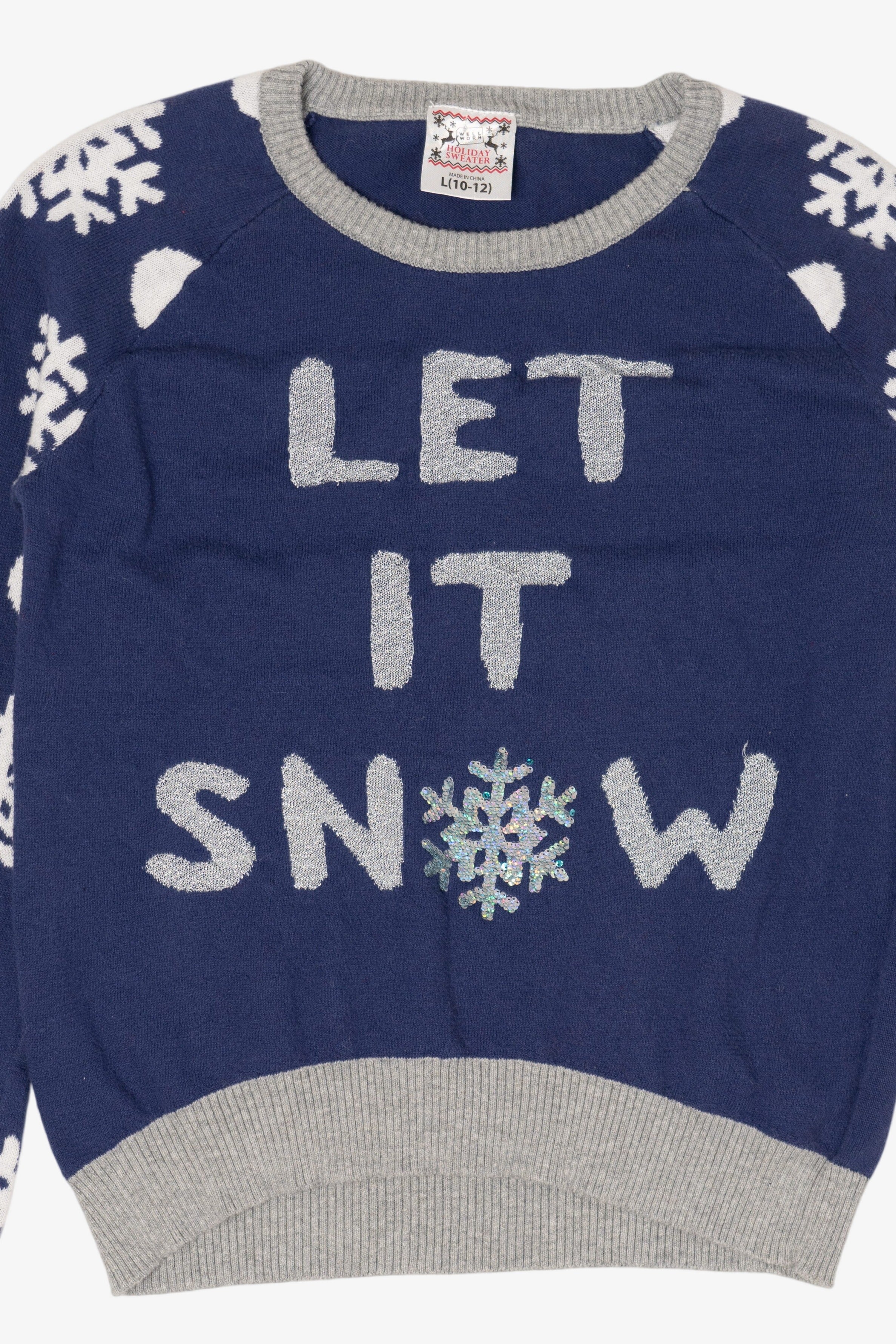 Kids Navy Blue "Let It Snow" Snowflakes Christmas Pullover (2010s)