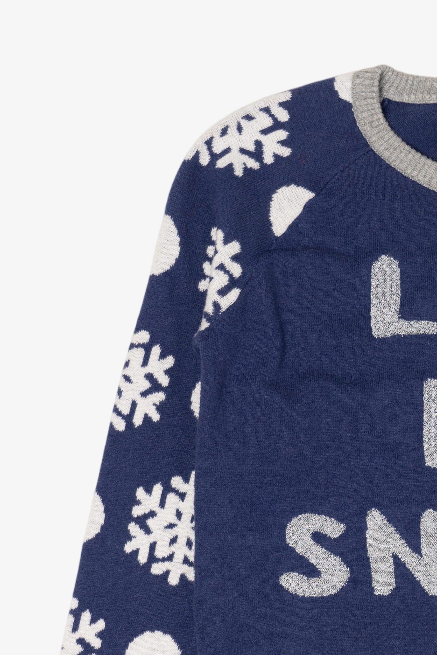 Kids Navy Blue "Let It Snow" Snowflakes Christmas Pullover (2010s)