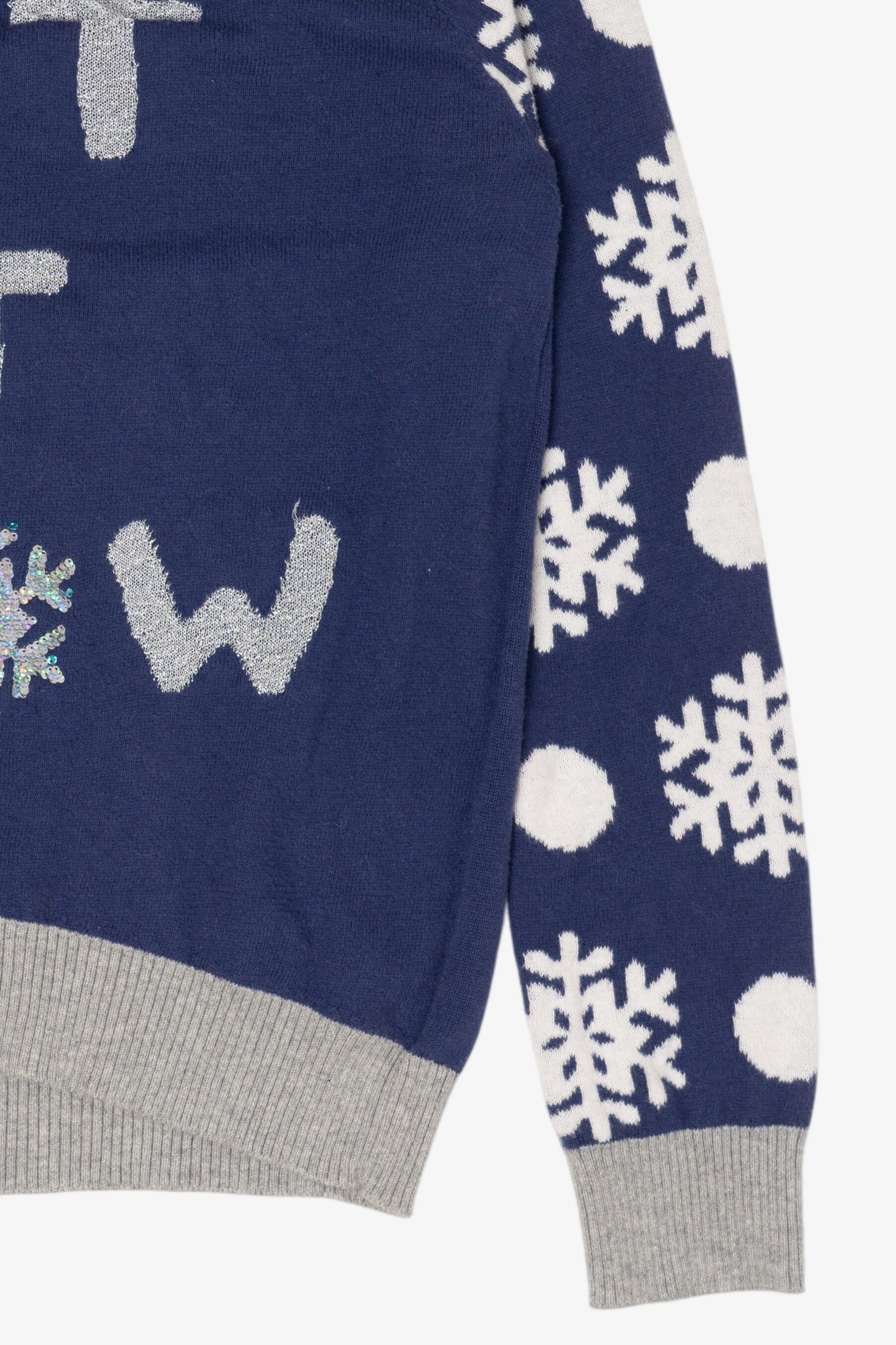 Kids Navy Blue "Let It Snow" Snowflakes Christmas Pullover (2010s)