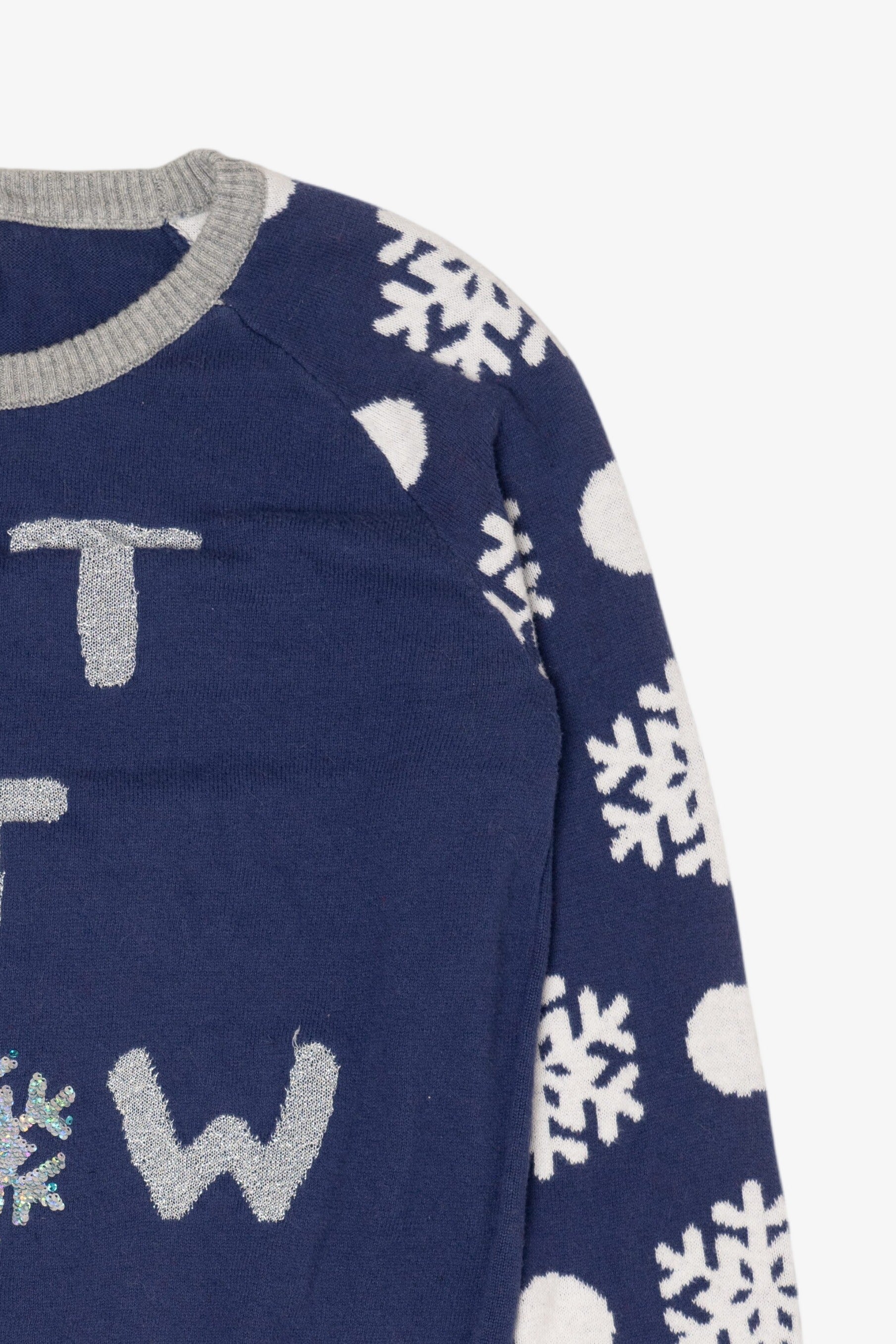 Kids Navy Blue "Let It Snow" Snowflakes Christmas Pullover (2010s)