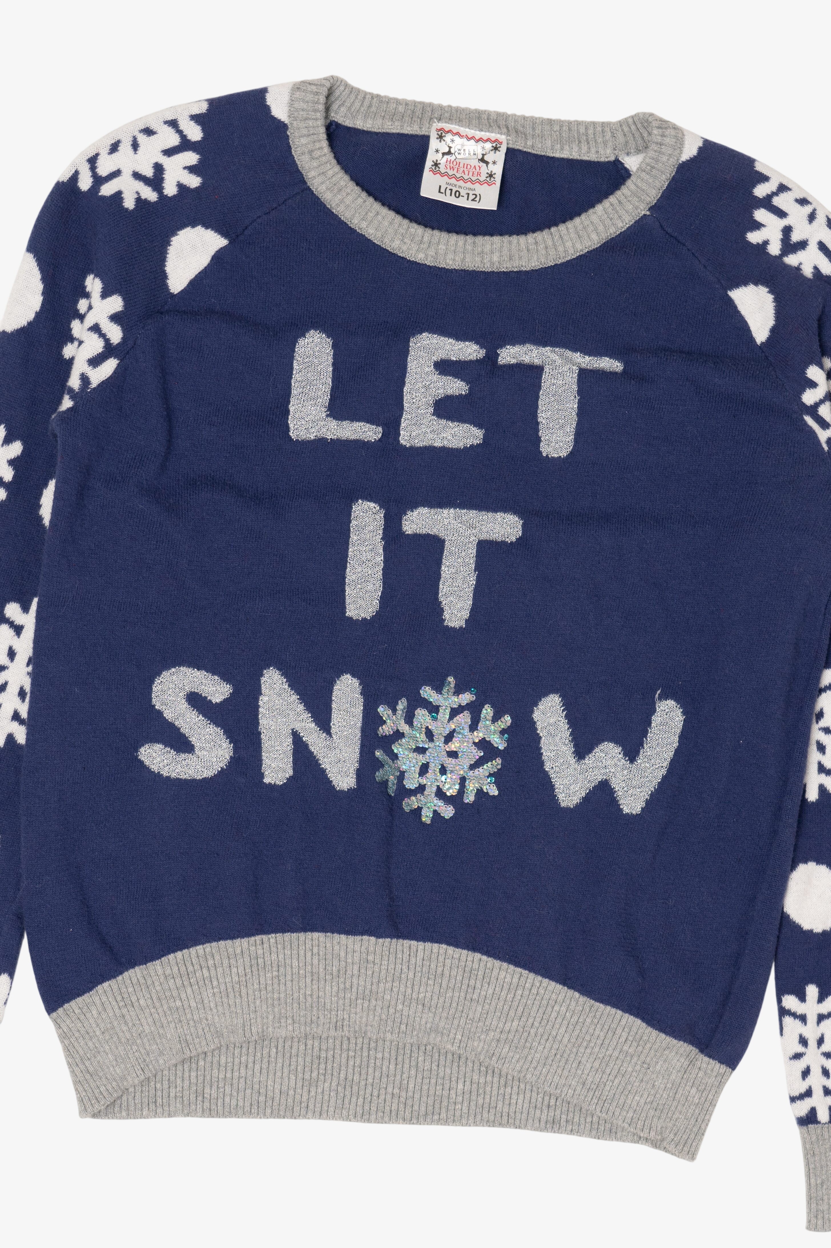 Kids Navy Blue "Let It Snow" Snowflakes Christmas Pullover (2010s)