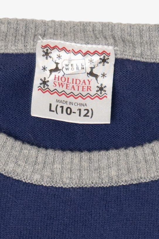 Kids Navy Blue "Let It Snow" Snowflakes Christmas Pullover (2010s)