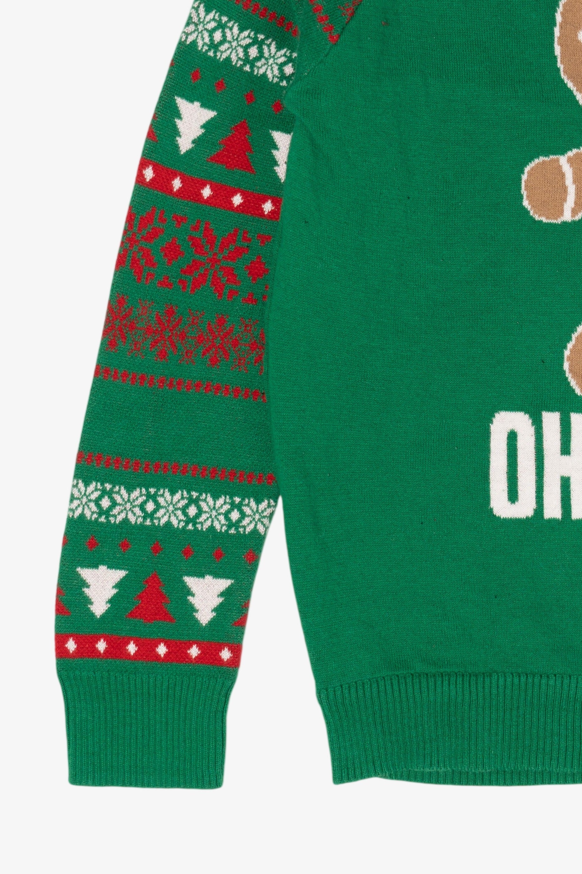 Kids Green "Oh Snap!" Funny Gingerbread Ugly Christmas Pullover (2010s)