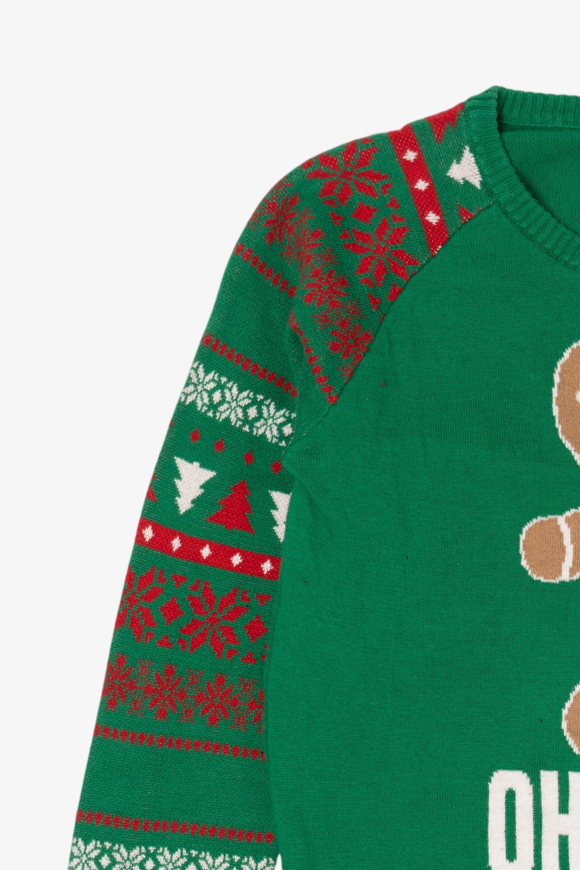 Kids Green "Oh Snap!" Funny Gingerbread Ugly Christmas Pullover (2010s)