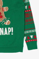 Kids Green "Oh Snap!" Funny Gingerbread Ugly Christmas Pullover (2010s)