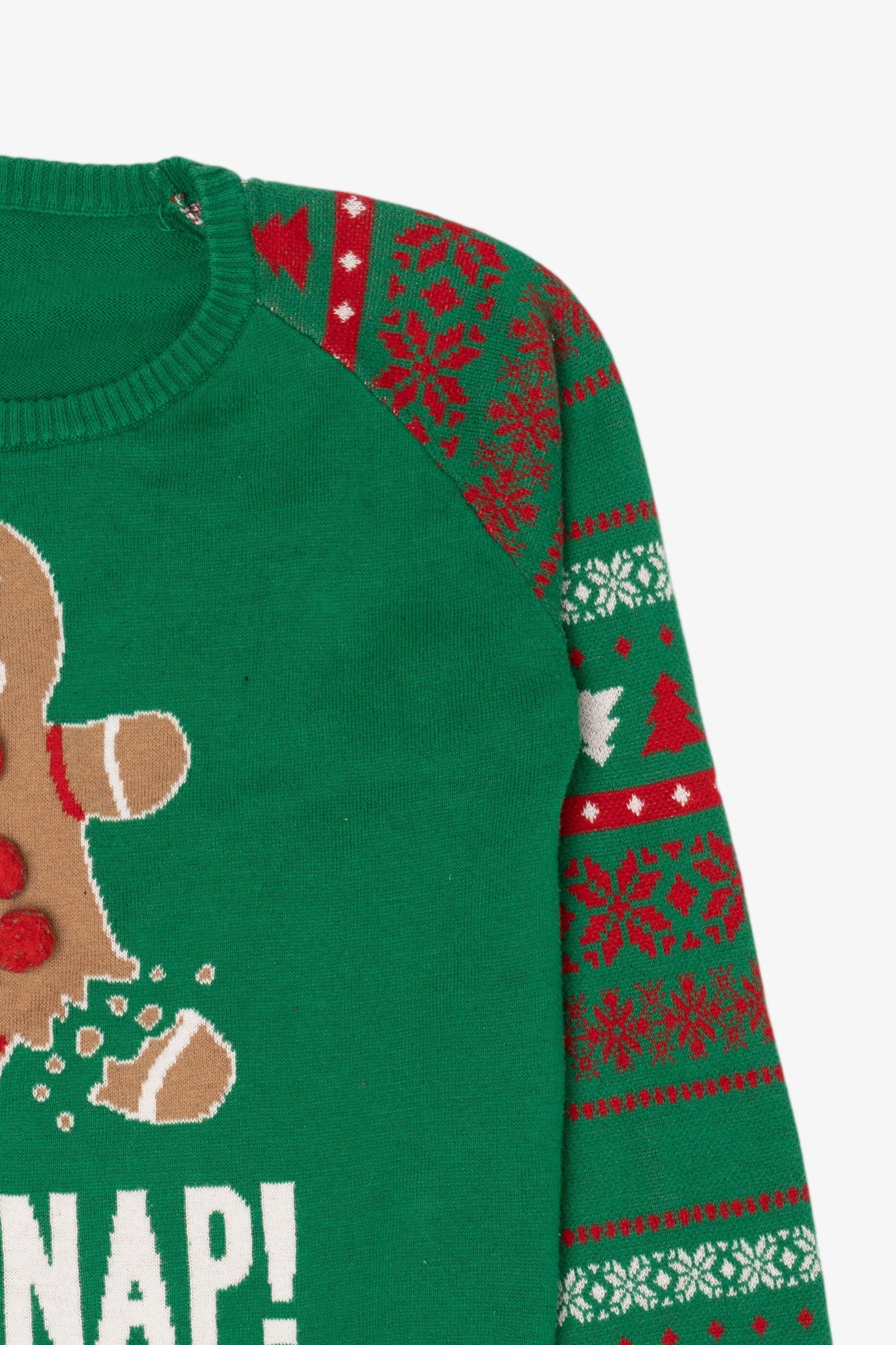 Kids Green "Oh Snap!" Funny Gingerbread Ugly Christmas Pullover (2010s)