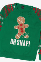 Kids Green "Oh Snap!" Funny Gingerbread Ugly Christmas Pullover (2010s)