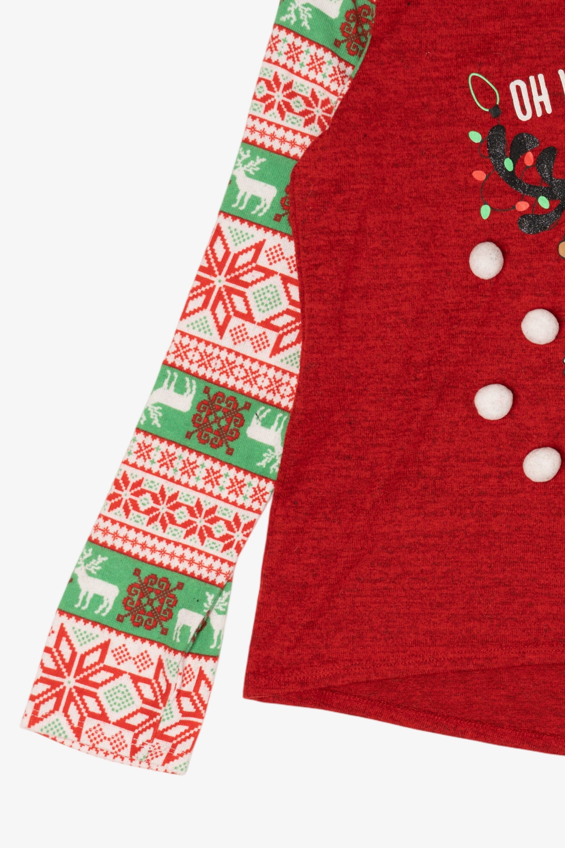 Kids Red "Oh What Fun!" Reindeer Ugly Christmas Pullover (2010s)