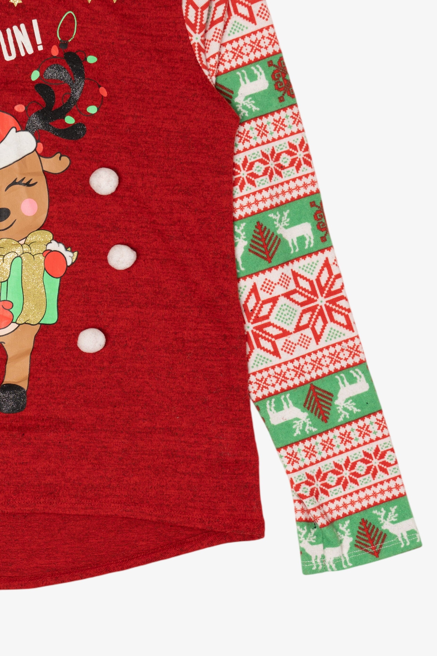 Kids Red "Oh What Fun!" Reindeer Ugly Christmas Pullover (2010s)