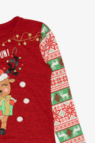Kids Red "Oh What Fun!" Reindeer Ugly Christmas Pullover (2010s)