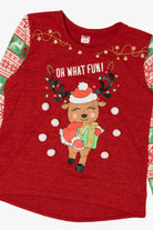 Kids Red "Oh What Fun!" Reindeer Ugly Christmas Pullover (2010s)