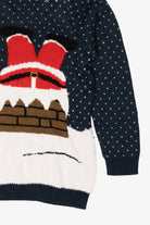 Navy Blue Reindeer Laughing At Santa Ugly Christmas Pullover (2010s)